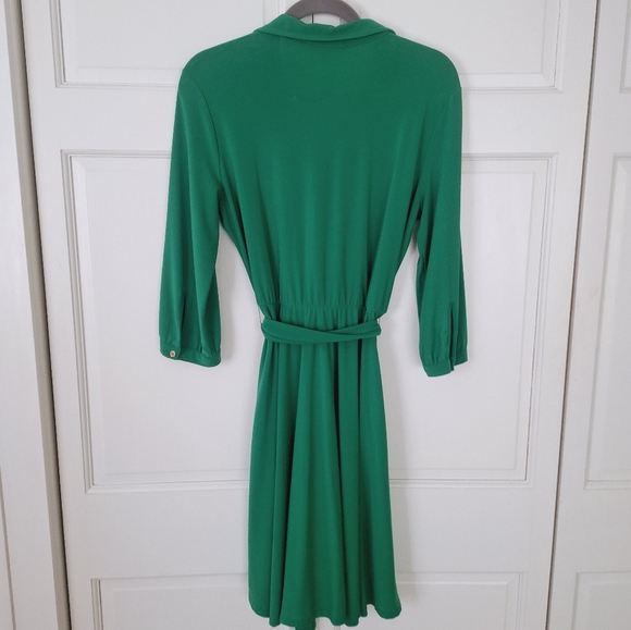 NY Collection kelly green collared long sleeve dress - Picture 4 of 6